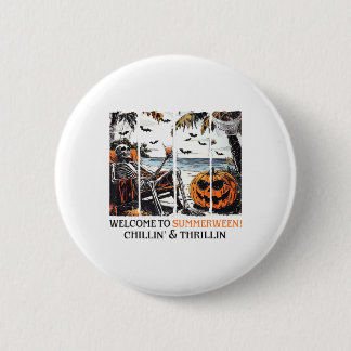 Badge Rond 5 Cm Summerween Skeleton Beach Party Halloween Été V