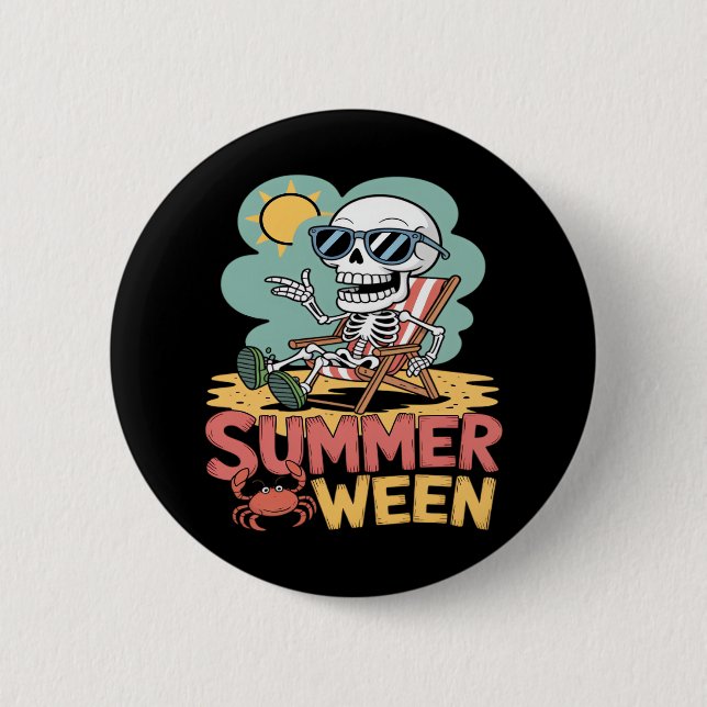 Badge Rond 5 Cm Summerween Skeleton Beach Vibes Halloween (Devant)