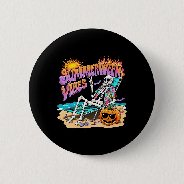 Badge Rond 5 Cm Summerween Vibes Skeleton Citrouille Vacances Éffr (Devant)