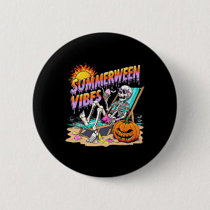 Badge Rond 5 Cm Summerween Vibes Skeleton Citrouille Vacances Éffr