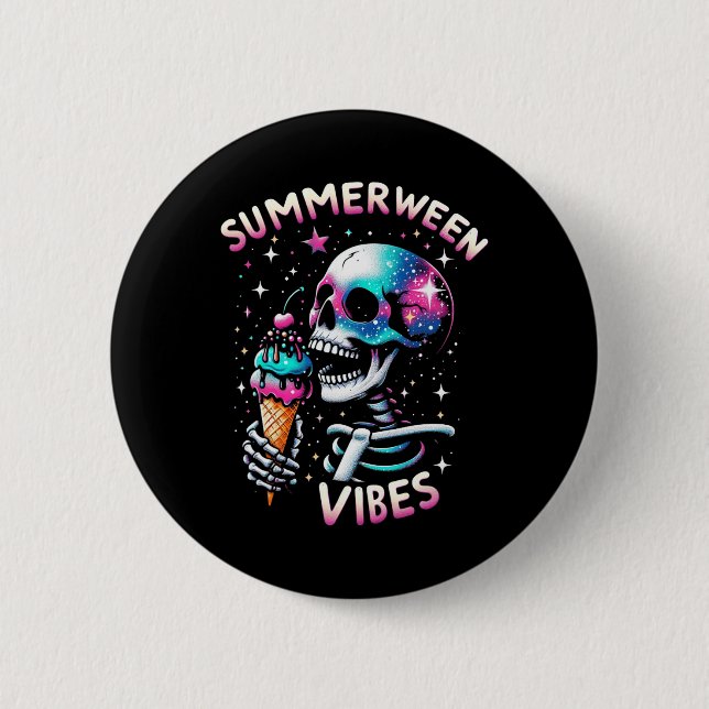 Badge Rond 5 Cm Summerween Vibes Skeleton Crème glacée été Hallowe (Devant)