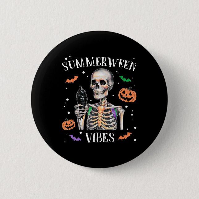 Badge Rond 5 Cm Summerween Vibes Skeleton été Halloween (Devant)
