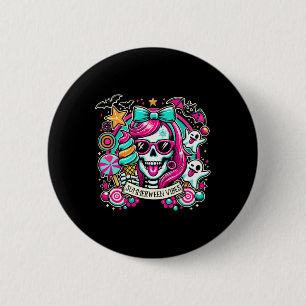 Badge Rond 5 Cm Summerween Vibes Skeleton Vacances Éffrayantes Hal