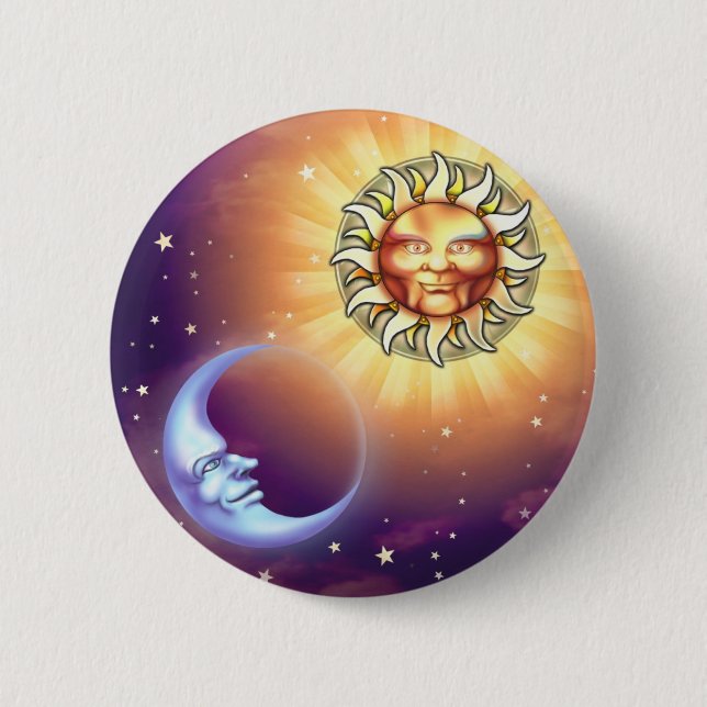 Badge Rond 5 Cm Sun et bouton de visages de lune (Devant)