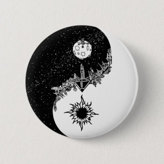 Badge Rond 5 Cm Sun et bouton de Yin Yang de lune
