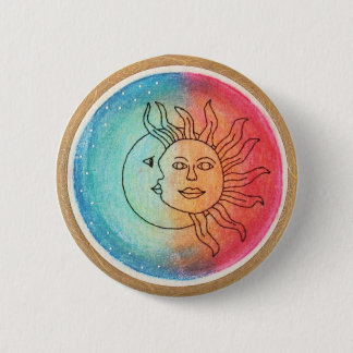 Badge Rond 5 Cm Sun et lune dans l'amour