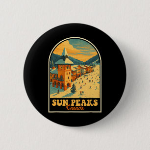 Badge Rond 5 Cm Sun Peaks Canada Design Vintage Village de ski rét