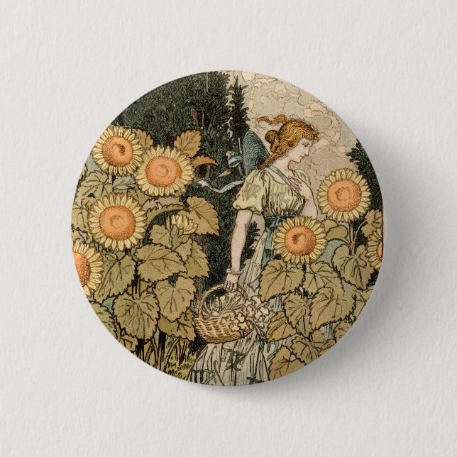 Badge Rond 5 Cm Sunflower Art Nouveau Jardin Grasset Femme (Devant)