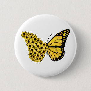 Badge Rond 5 Cm sunflower butterfly vintage women monarch