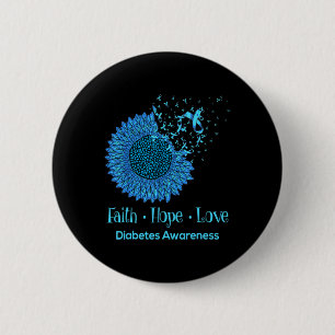 Badge Rond 5 Cm Sunflower Faith Hope Love Diabète Sensibilisation