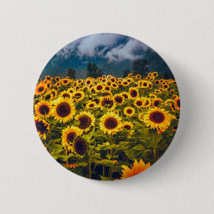 Badge Rond 5 Cm Sunflower Field Landscape Flowers Yellow