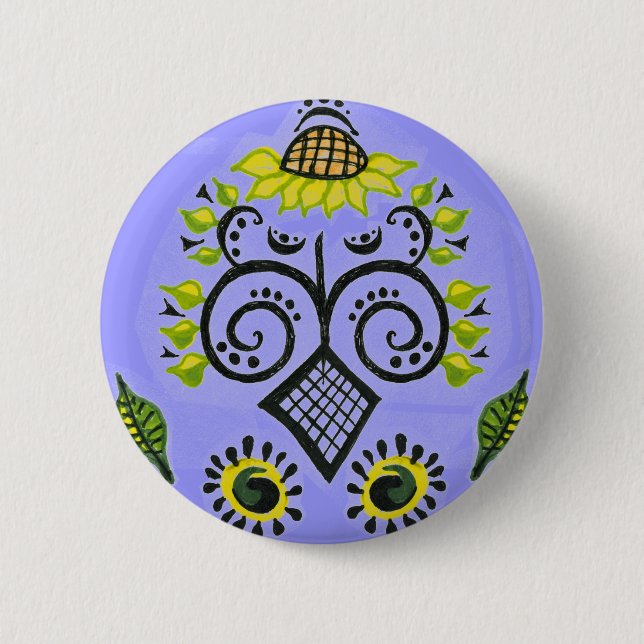 Badge Rond 5 Cm Sunflower Folk Motif par Alexandra Cook (Devant)