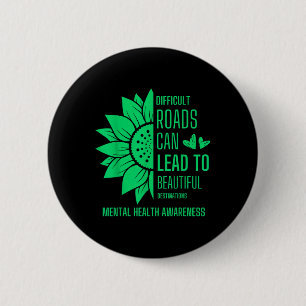 Badge Rond 5 Cm Sunflower Green Ribbon Sensibilisation à la santé