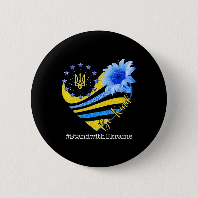 Badge Rond 5 Cm Sunflower Heart drapeau ukrainien Soyez un stand a (Devant)