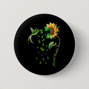 Badge Rond 5 Cm Sunflower Hummingbird Ribbon Santé mentale Award