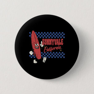 Badge Rond 5 Cm Sunnyvale Californie Rétro Surfeur Plage Vintage