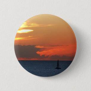 Badge Rond 5 Cm Sunset Clouds and Sailboat Seascape