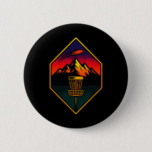 Badge Rond 5 Cm Sunset Disc Golf - Montagnes Arbres Croquis