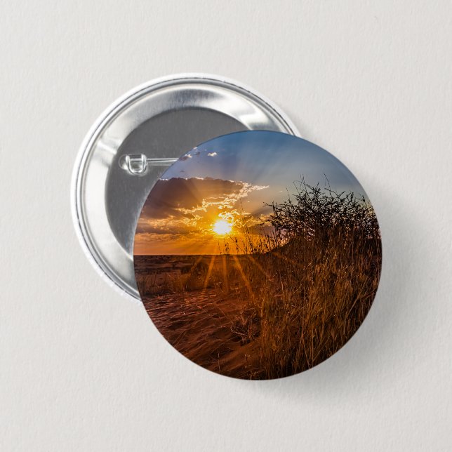 Badge Rond 5 Cm Sunset on the Kalahari desert, Namibia (Devant & derrière)