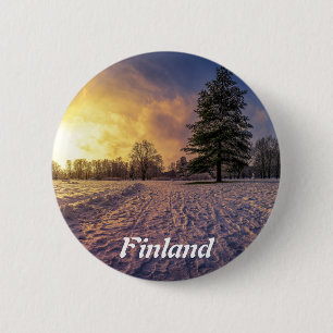 Badge Rond 5 Cm Sunset over snowy winter park
