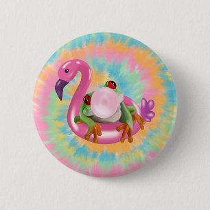 Badge Rond 5 Cm Super Bubblegum soufflant Arbre Frog Tie Dye