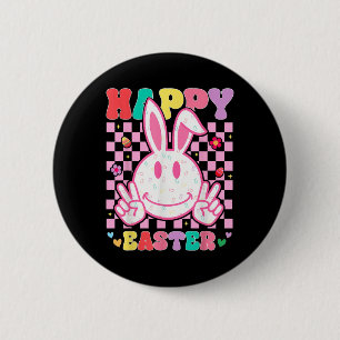 Badge Rond 5 Cm Super Bunny Smile Face Joyeux Pâques Hommes Enfant