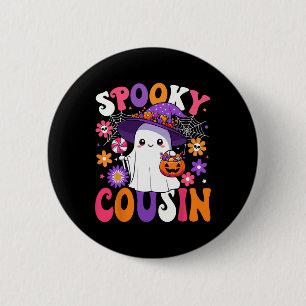 Badge Rond 5 Cm Super Éffrayant Cousin Halloween Ghost Citrouille