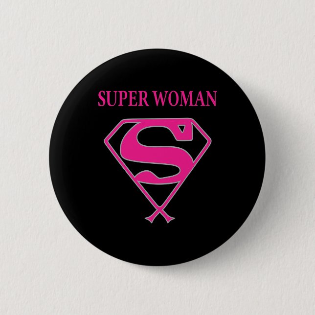 Badge Rond 5 Cm Super Femme (Sensibilisation au cancer du sein) (Devant)