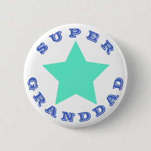 Badge Rond 5 Cm SUPER GRANDDAD - Big Turquoise Star Button