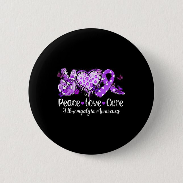 Badge Rond 5 Cm Super Peace Love Cure Purple Ribbon Fibromyalgie (Devant)