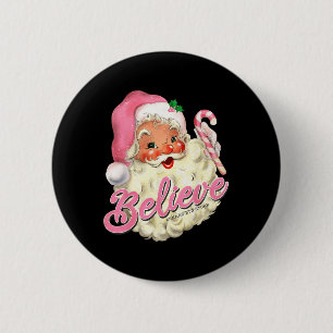 Badge Rond 5 Cm Super Père Noël rose Vintage Croire Noël