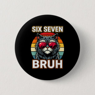 Badge Rond 5 Cm Super Rétro Six Sept Frère Chat Lunettes Mème 67 