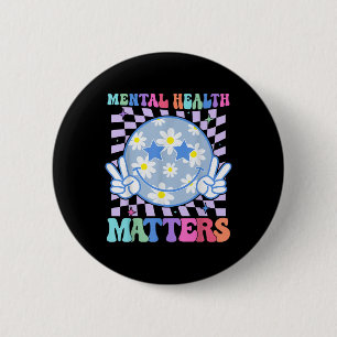 Badge Rond 5 Cm Super Santé Mentale S Fleur Autisme Sourire Visage