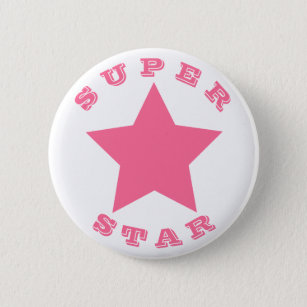 Badge Rond 5 Cm SUPER STAR   Big Hot Pink Star Button