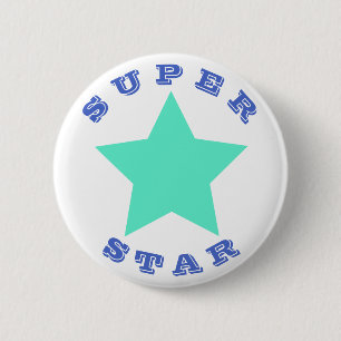 Badge Rond 5 Cm SUPER STAR Big Turquoise Star Button