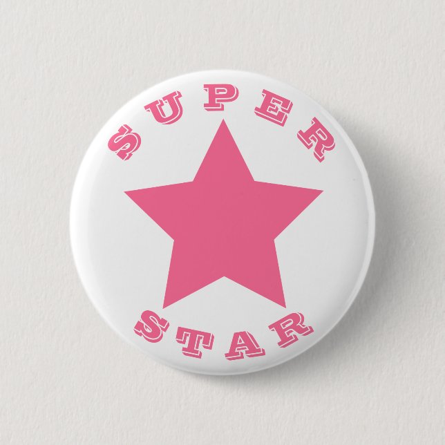 Badge Rond 5 Cm SUPER STAR | Bouton étoile rose chaud (Devant)