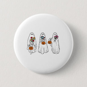 Badge Rond 5 Cm Super Vintage Floral Ghost Cute Halloween Éffrayan