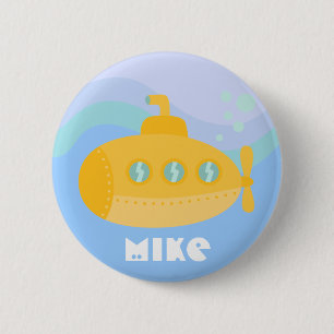 Badge Rond 5 Cm Superbe Sous-Marin Jaune Immergé Sous l'Eau
