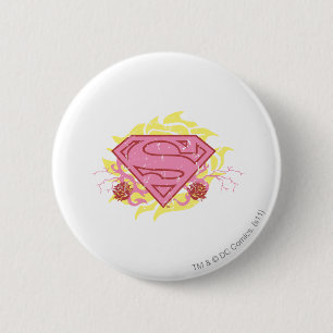 Badge Rond 5 Cm Supergirl Fleurs roses