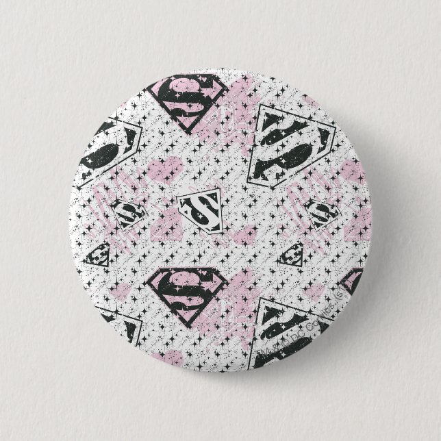 Badge Rond 5 Cm Supergirl Motif de logo rose et blanc (Devant)