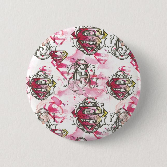 Badge Rond 5 Cm Supergirl Motif d'encre rose (Devant)