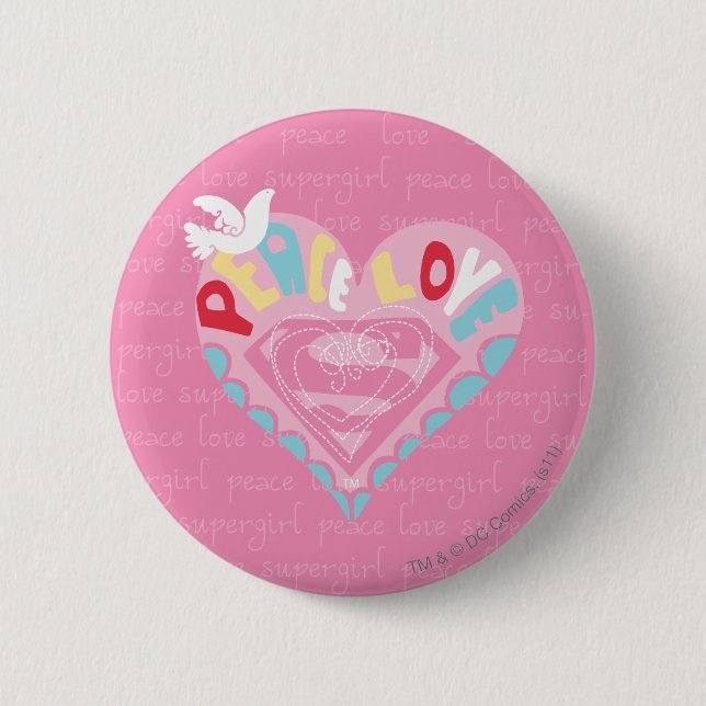 Badge Rond 5 Cm Supergirl Paix et amour rose (Devant)