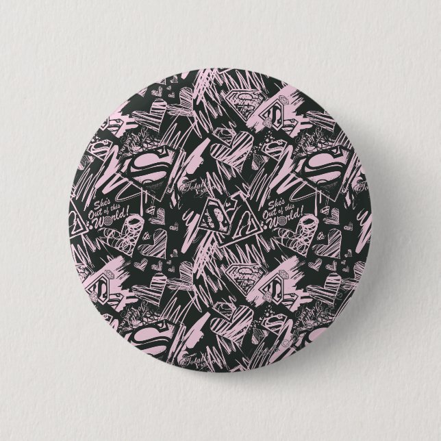 Badge Rond 5 Cm Supergirl Pink et Black Scribbles (Devant)