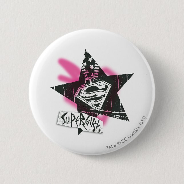 Badge Rond 5 Cm Supergirl Pink Spray Star Peinture (Devant)
