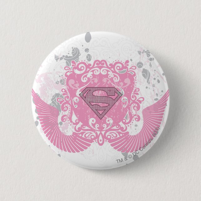 Badge Rond 5 Cm Supergirl rose aile design (Devant)
