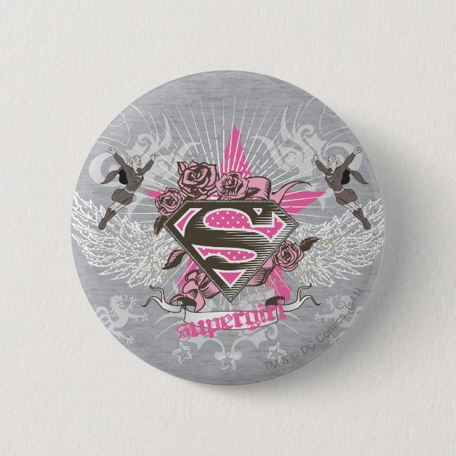 Badge Rond 5 Cm Supergirl Star et Rose (Devant)