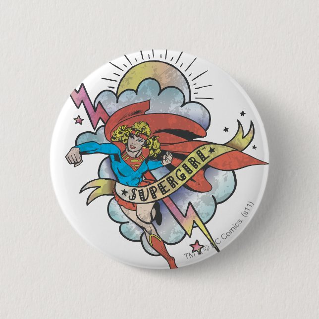 Badge Rond 5 Cm Supergirl volant éclair tatouage (Devant)