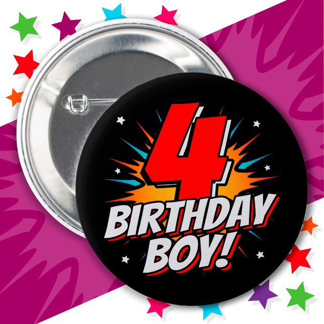 Badge Rond 5 Cm Superhero 4 ans Anniversaire Garçon 4e Anniversair (Créateur téléchargé)
