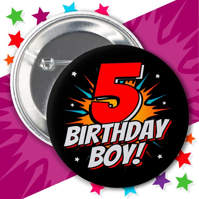 Badge Rond 5 Cm Superhero 5 ans Anniversaire Garçon 5e Anniversair (Créateur téléchargé)