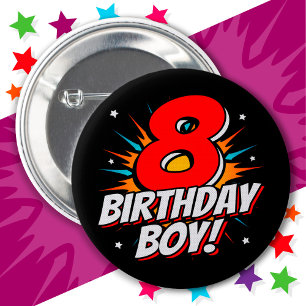 Badge Rond 5 Cm Superhero 8 ans Anniversaire Garçon 8e Anniversair